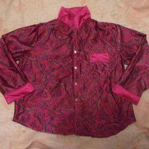 Vtg Private Moments New York Red and Blue Women's 2X Long Sleeve Sleepwear Shirt